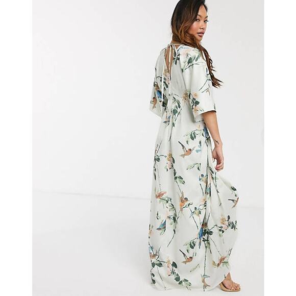 Hope Ivy Maxi Dress Kimono Maternity Bird Swallow Floral Tropical Cream Size 4 - Picture 2 of 14